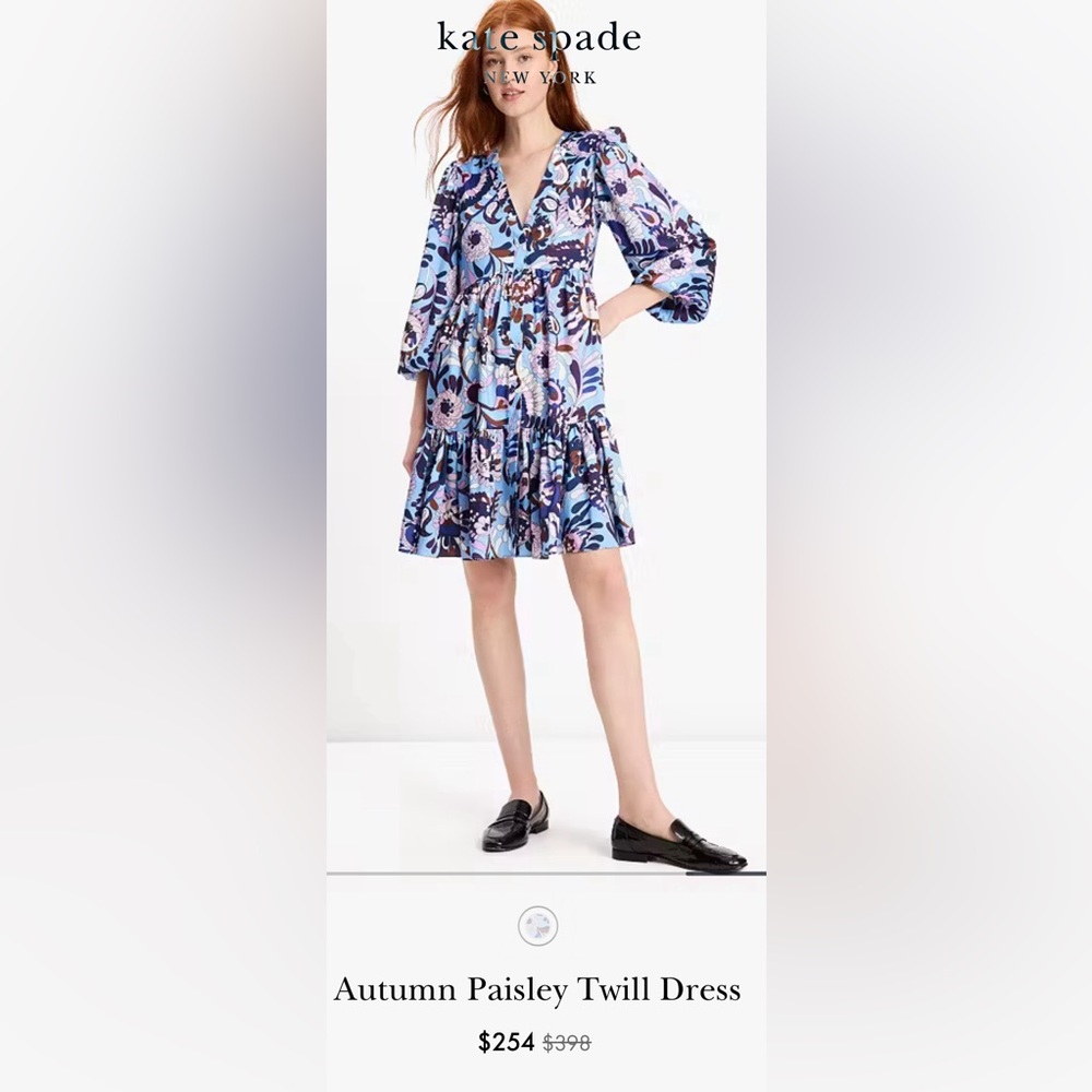 kate spade Blue Paisley Long Sleeve Tiered Dress